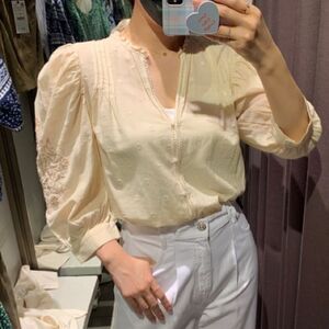 ZARA BOHO BLOUSE WITH EMBROIDERED SLEEVES